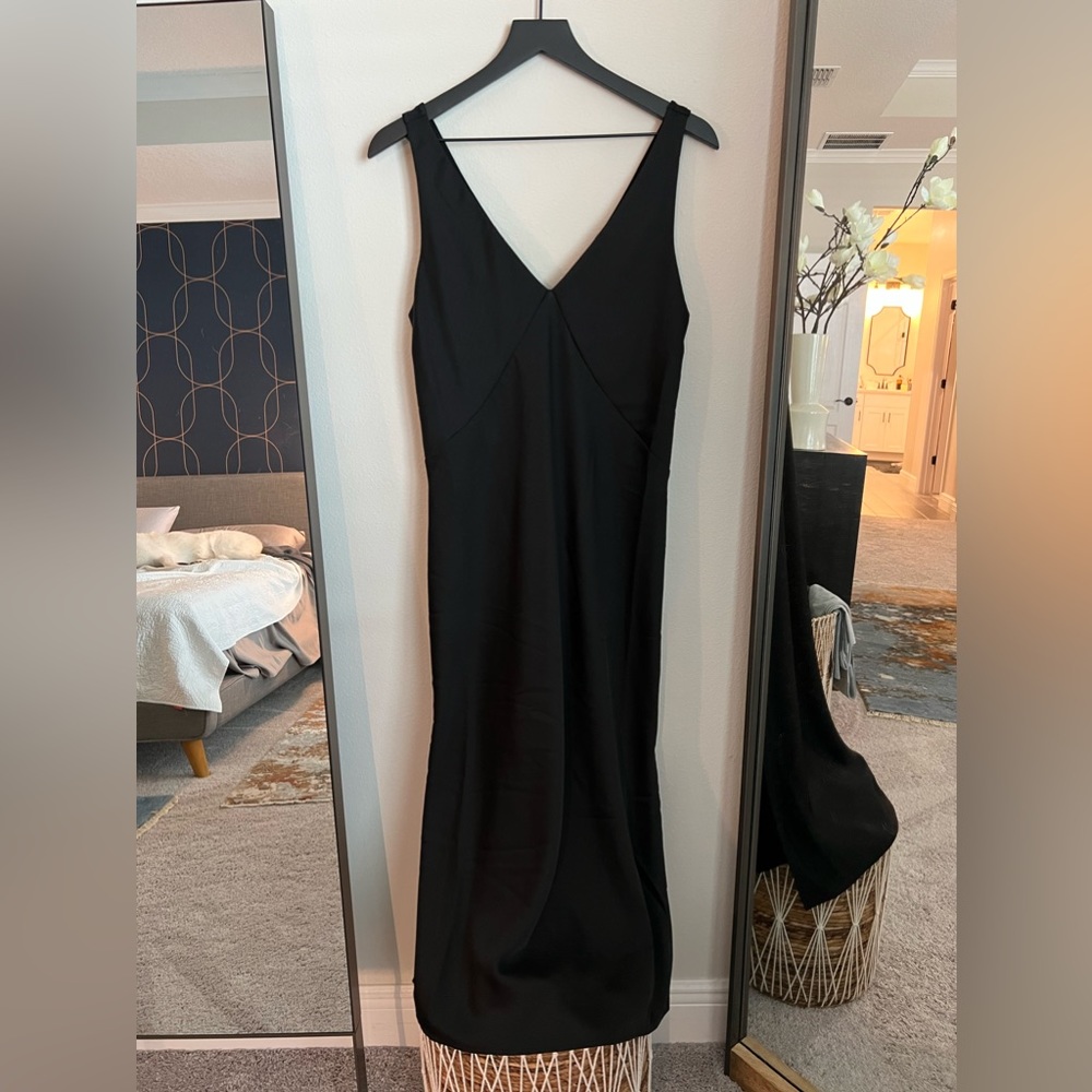 Satin Black Shift Midi Dress